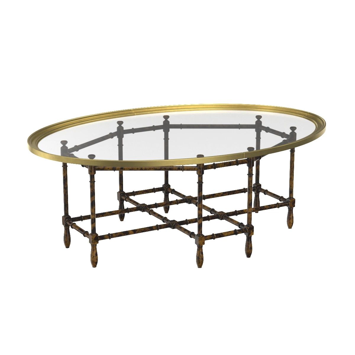 English Chinese Chippendale Faux Bamboo Glass Brass Tray Top Coffee Table 3D Model_01